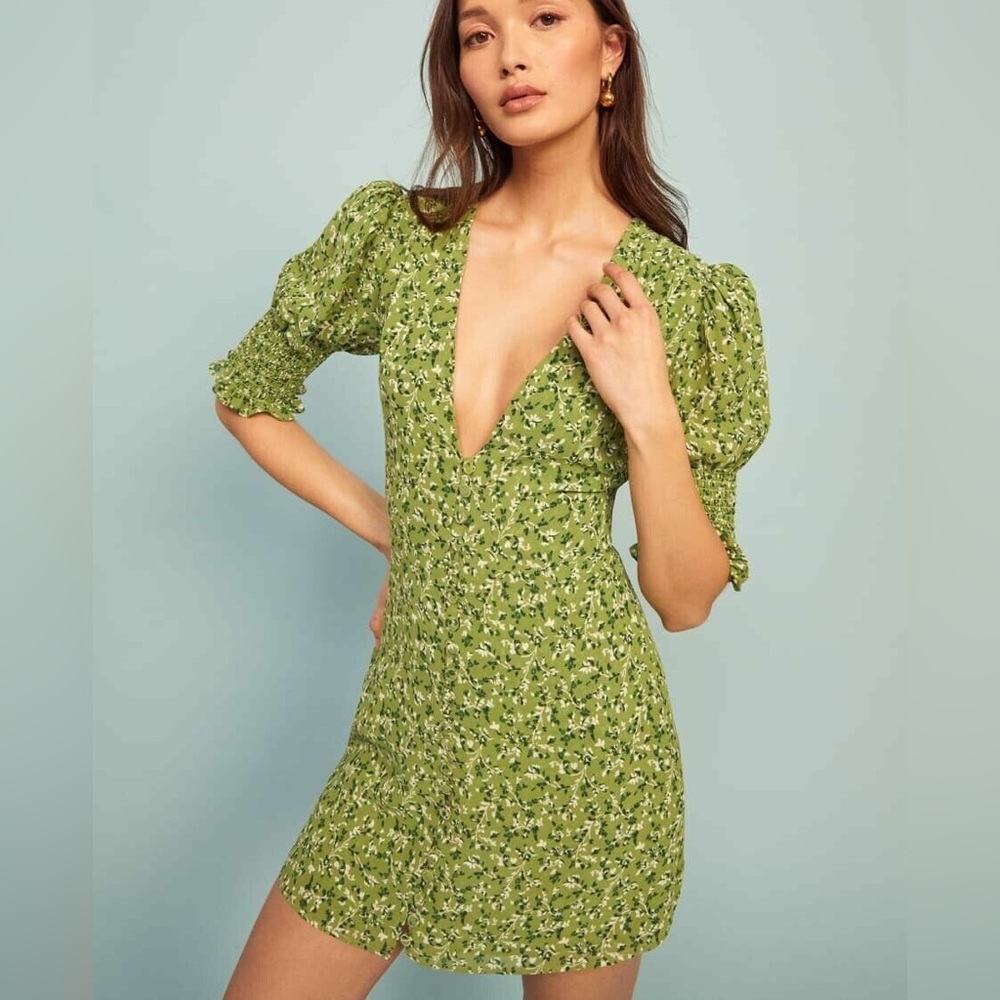 Like New Reformation Alison Mini Dress Samantha Green Floral 2
